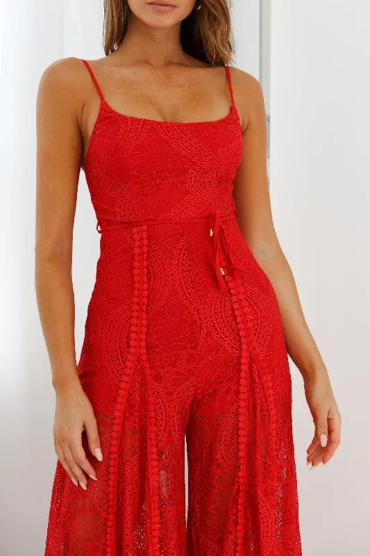 Palm Springs Lace Jumpsuit Red