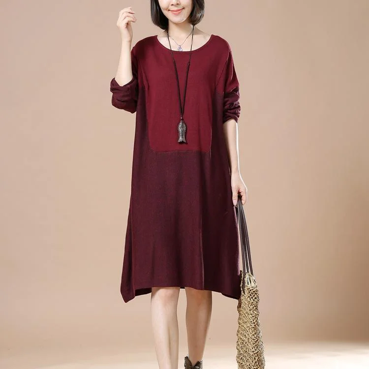 Plus size pullover sweaters long knit dresses burgundy