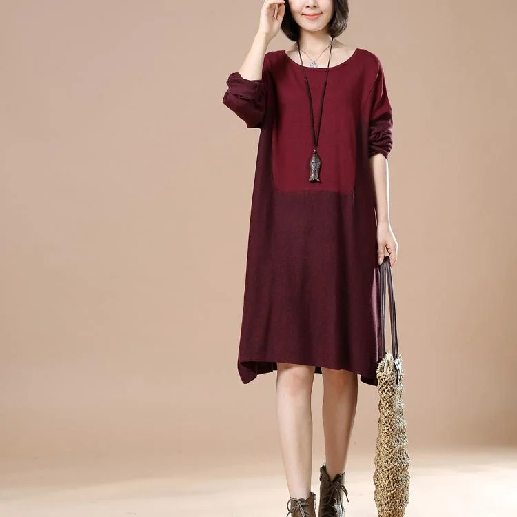 Plus size pullover sweaters long knit dresses burgundy