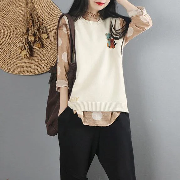 Pullover beige Sweater Blouse casual o neck sweaters sleeveless