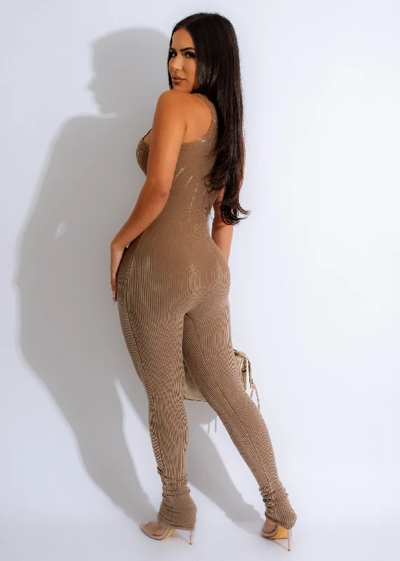 Stronger Ribbed Tie Dye Jumpsuit Brown