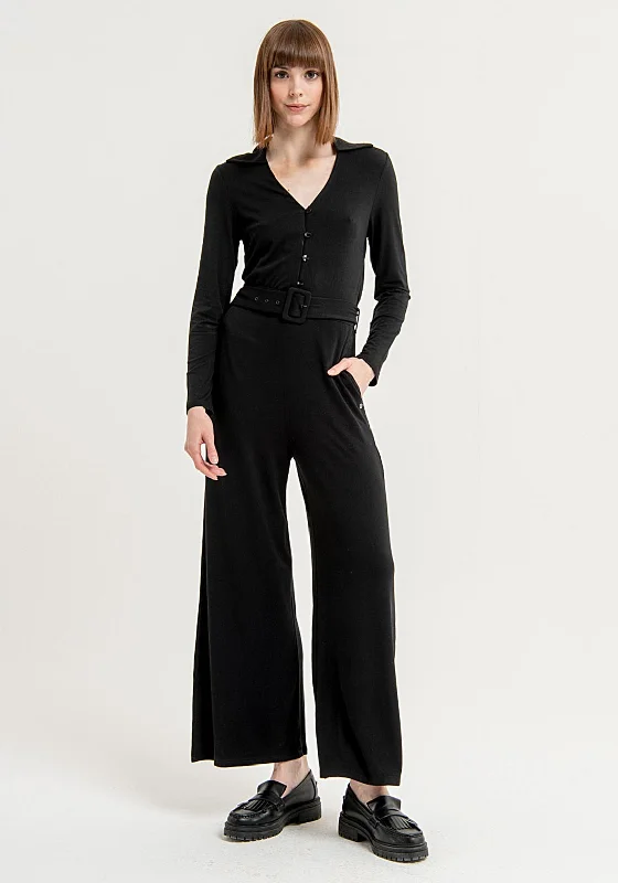 Surkana Belted Waist Wide Leg Jumpsuit, Black