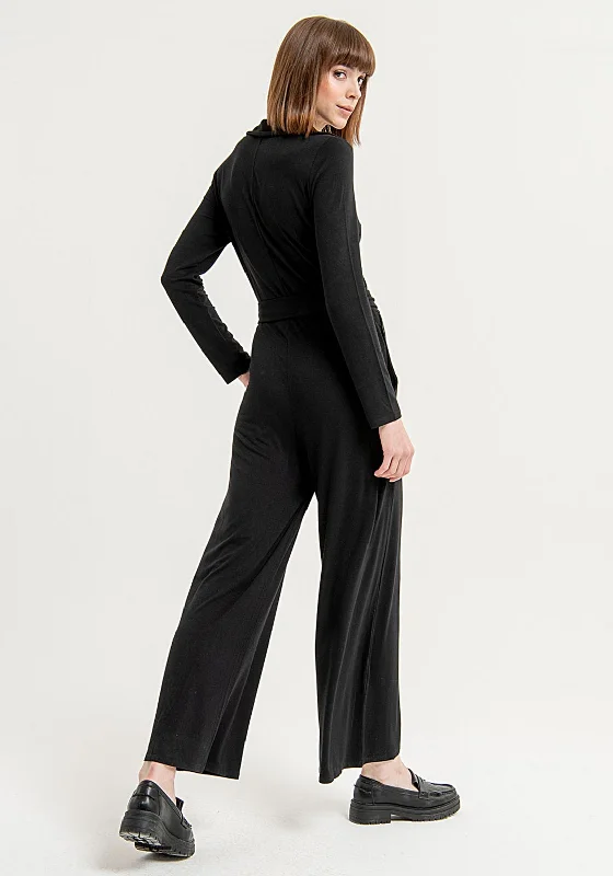 Surkana Belted Waist Wide Leg Jumpsuit, Black