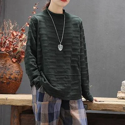 Winter Blackish Green Knit Tops Plus Size High Neck Baggy Clothes