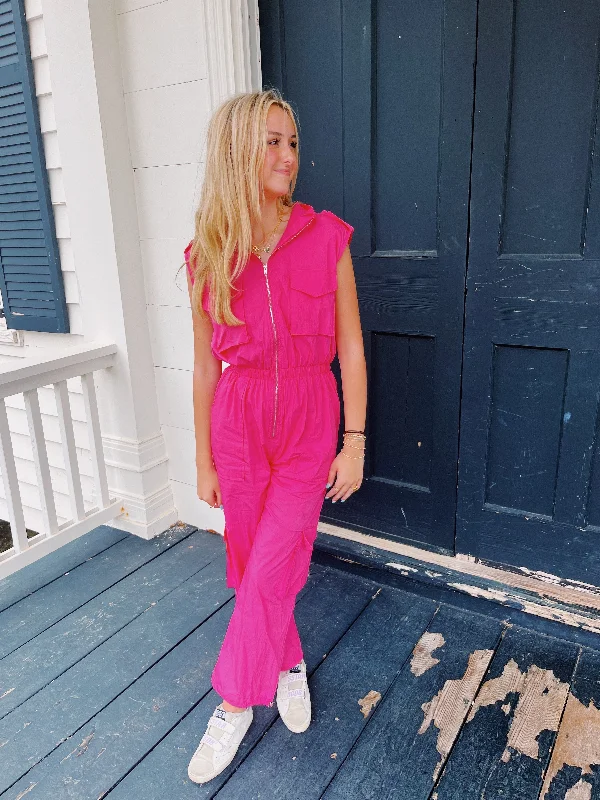 Work It Cargo Jumpsuit - Fuchsia