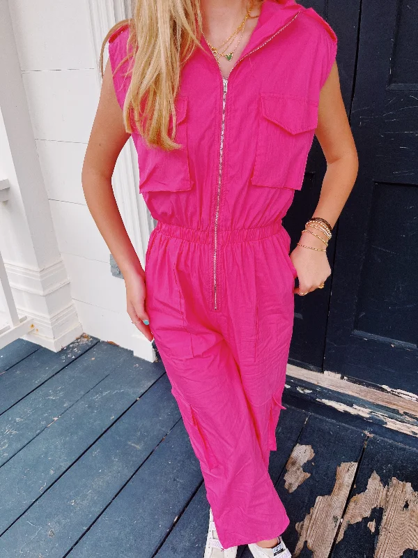 Work It Cargo Jumpsuit - Fuchsia