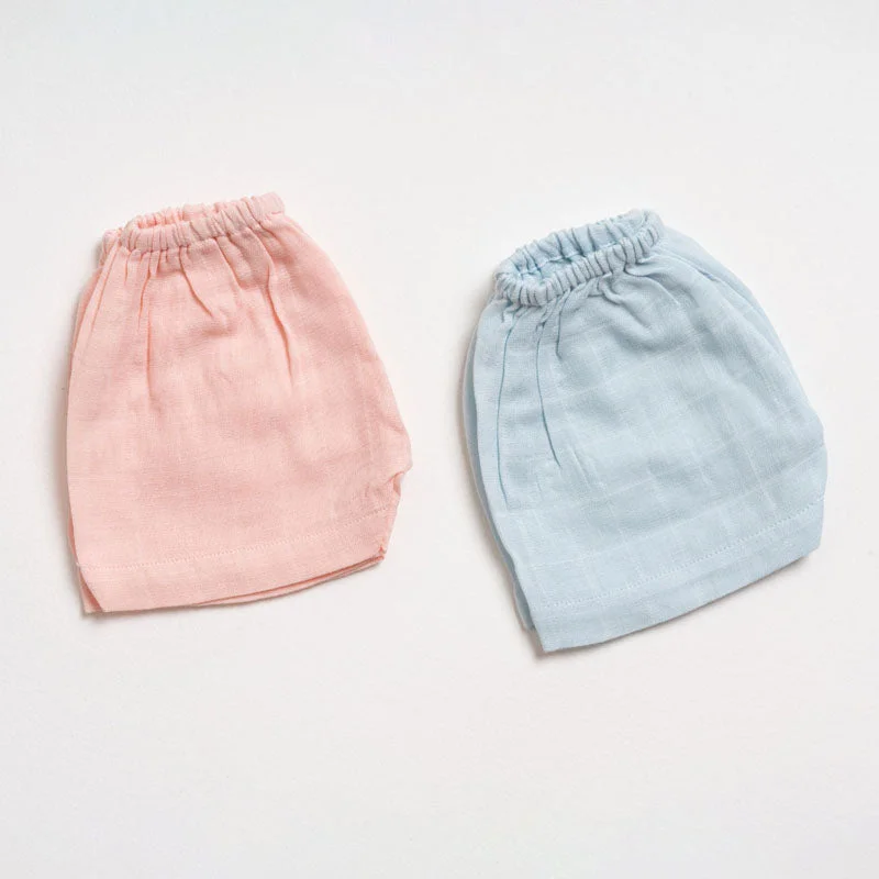 Aariro Blue & Pink Shorts-Solid-Organic Cotton Muslin-Pack of 2-For Infants