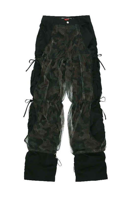 Camouflage Mesh Layered Tying Pants