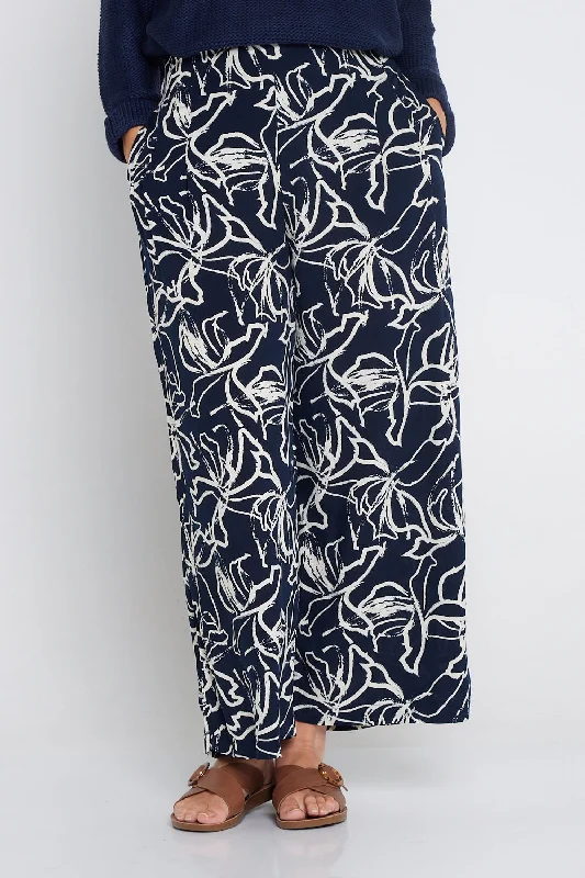 Arena Wide Leg Pants - Navy Floral