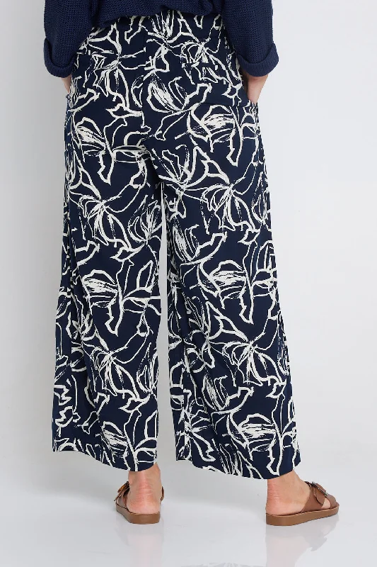 Arena Wide Leg Pants - Navy Floral