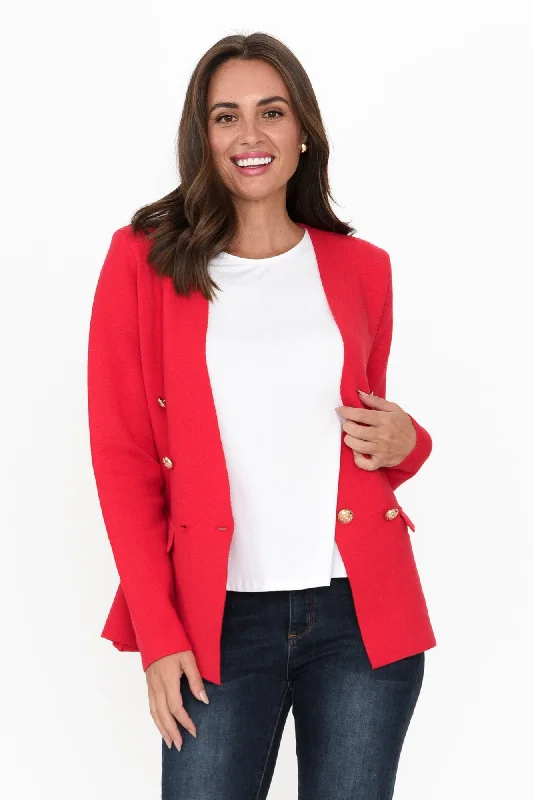 Beverly Red Knit Blazer Cardigan