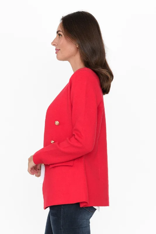 Beverly Red Knit Blazer Cardigan