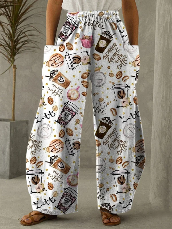 But Coffee First Print Casual Pants