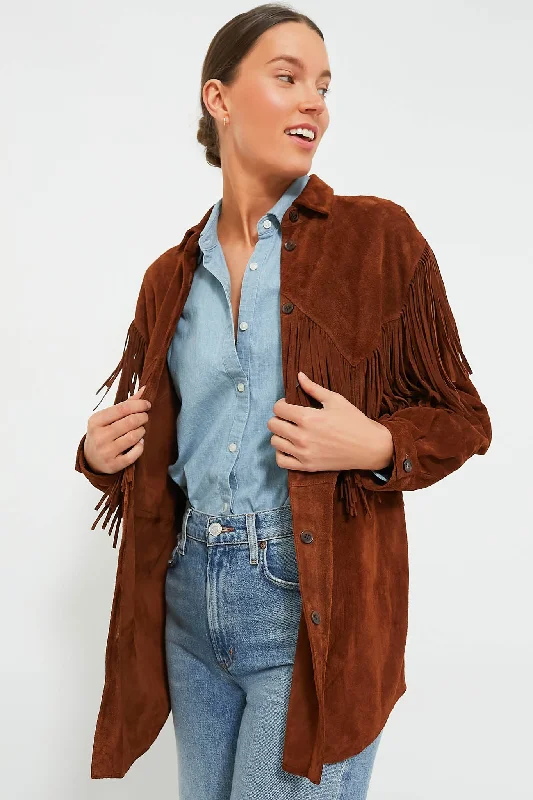 Cognac The Suede Fringe Shirt Jacket