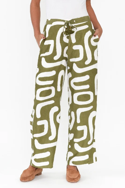 Draco Khaki Abstract Cotton Corduroy Pants