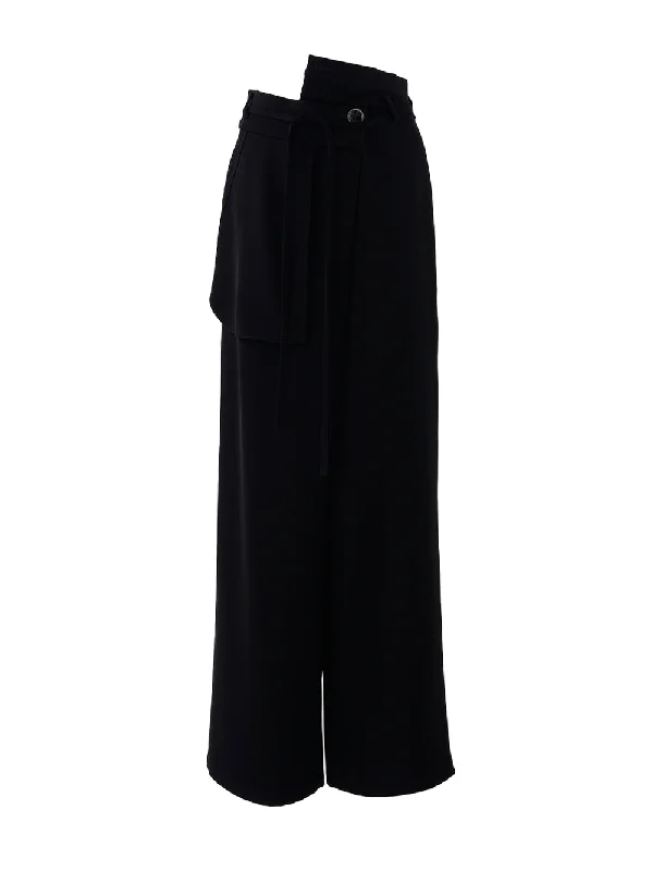 Belt Wide Asymmetrical Trousers (Black)