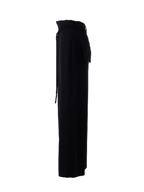 Belt Wide Asymmetrical Trousers (Black)