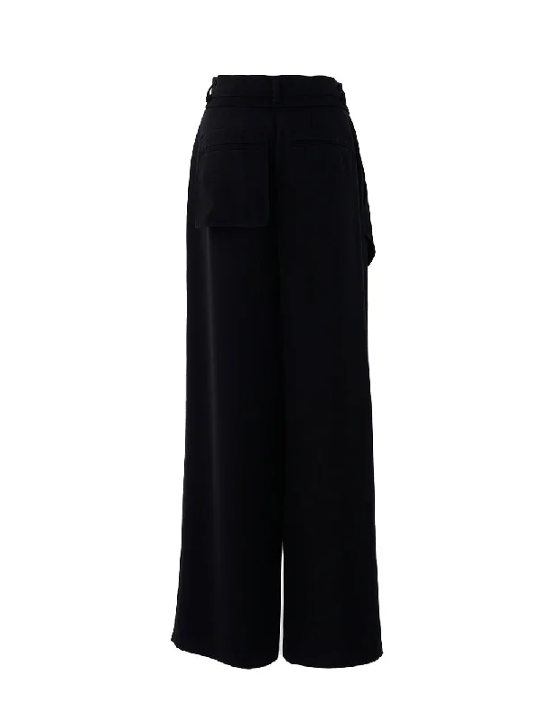 Belt Wide Asymmetrical Trousers (Black)