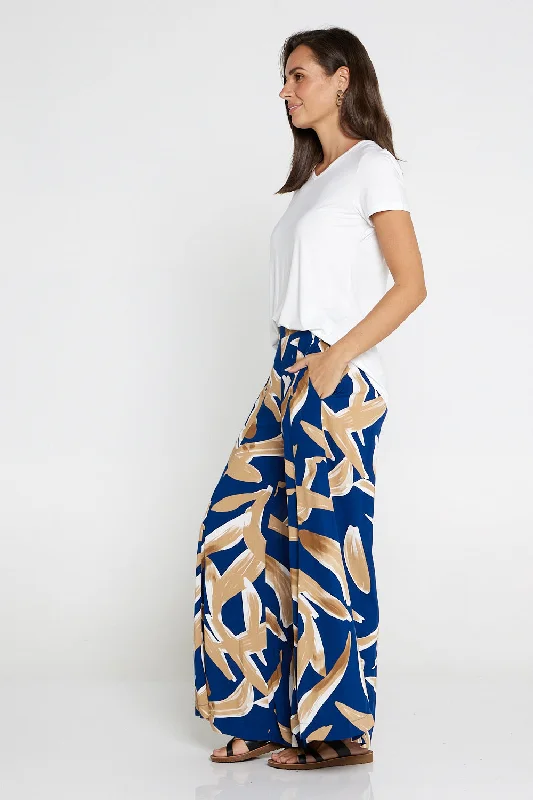 Farina Palazzo Pants - Navy/Brown Watercolour