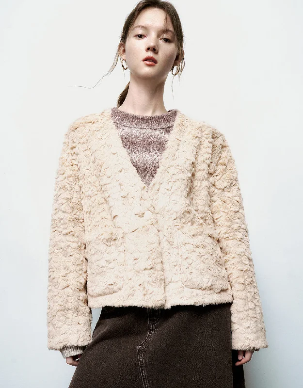 Furry V-Neck Loose Jacket