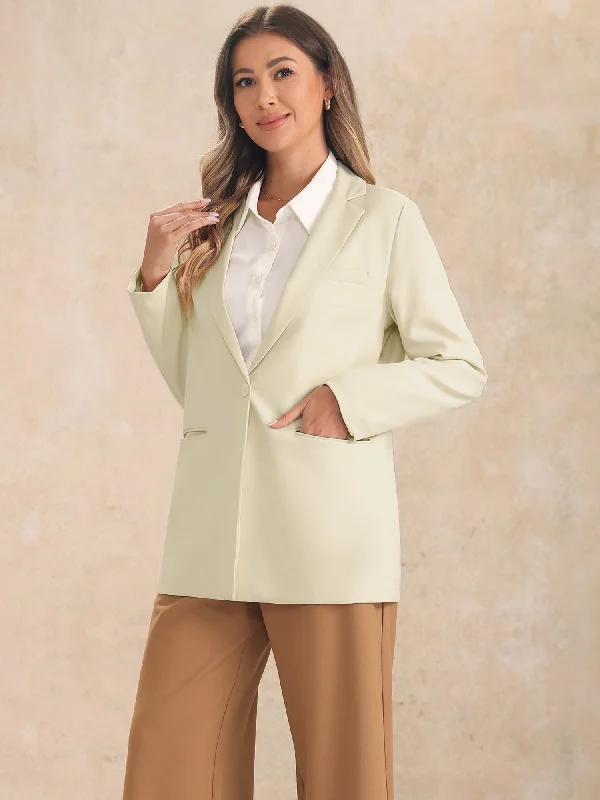 Long Sleeve Notched Collar Solid Color Work Office Blazer