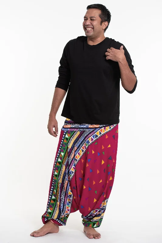 Plus Size Triangles Drop Crotch Men's Harem Pants in Pink