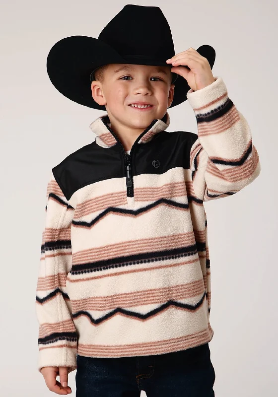 Roper Boys Kids Cream/Black Polyester Horizontal Aztec Jacket