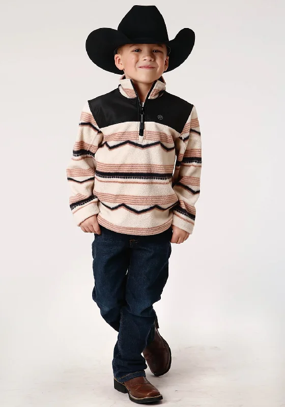 Roper Boys Kids Cream/Black Polyester Horizontal Aztec Jacket