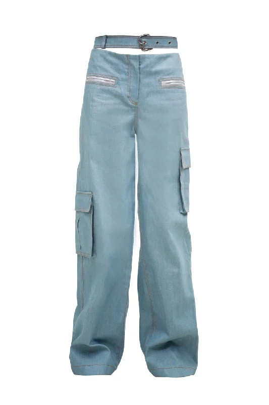 SILVER-DETAILED LOW-RISE DENIM PANTS