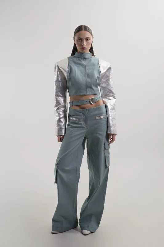 SILVER-DETAILED LOW-RISE DENIM PANTS