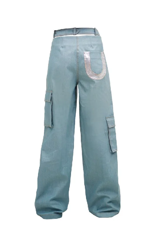 SILVER-DETAILED LOW-RISE DENIM PANTS