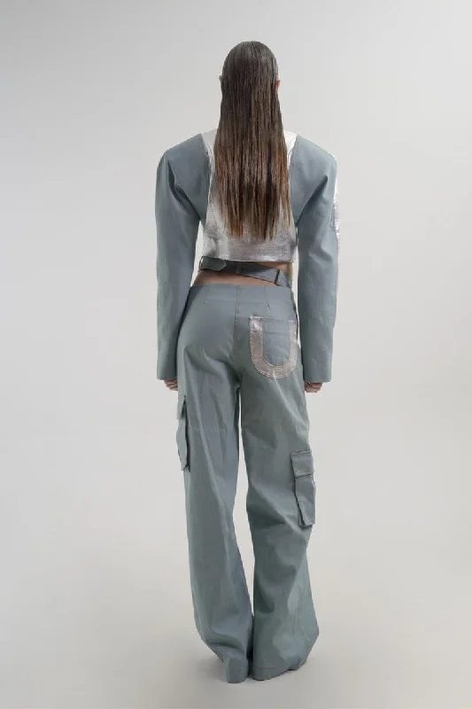 SILVER-DETAILED LOW-RISE DENIM PANTS