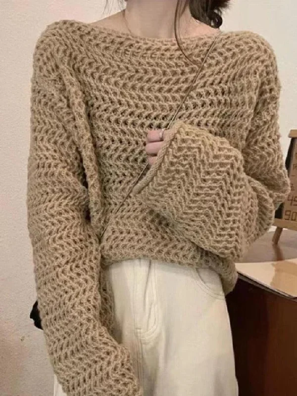 Solid Crochet Loose Knit Sweater