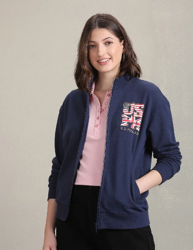 Stand Neck Logo Print Jacket