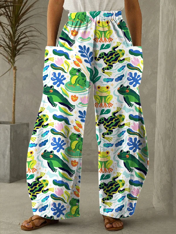 Summer Floral Frog Print Casual Pants