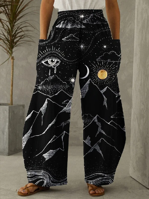 Sun And Moon Boho Mystical Print Vintage Pants