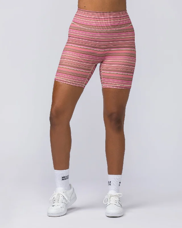 Zero Rise Rib Bike Shorts - Sunset Coral Stripe Print