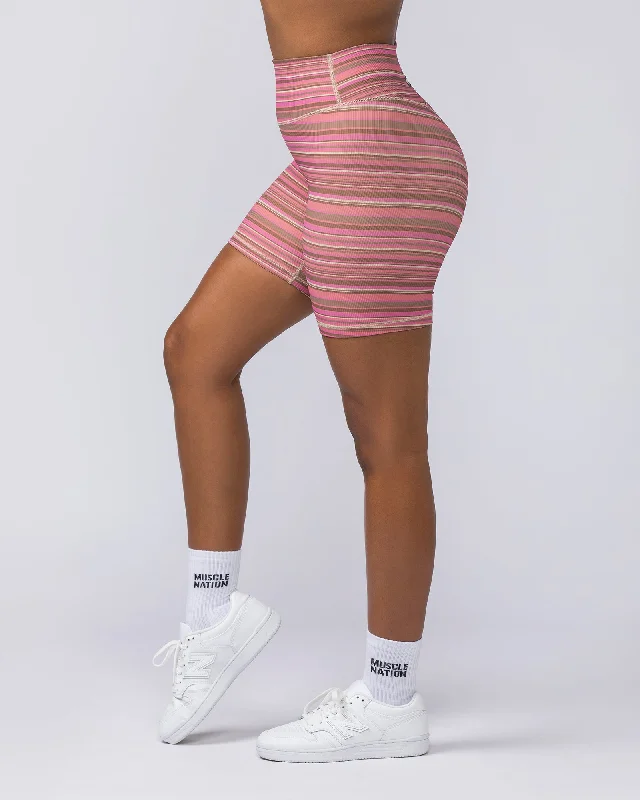 Zero Rise Rib Bike Shorts - Sunset Coral Stripe Print