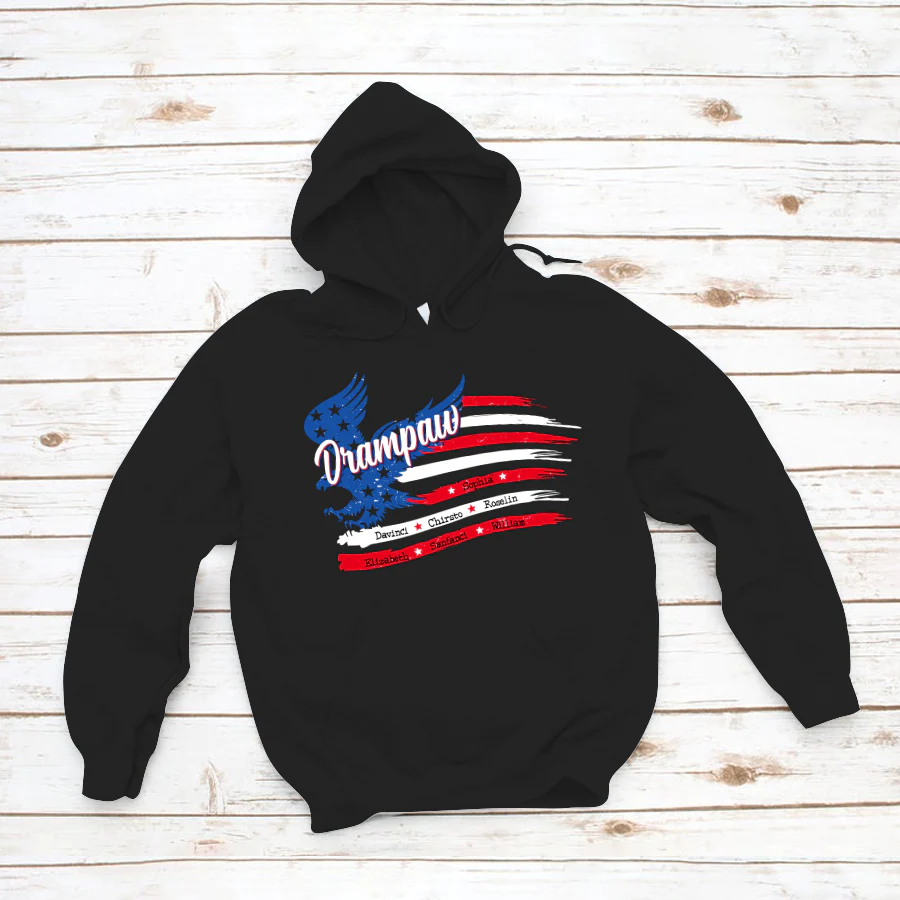 Drampaw With Grandkids Names 4th Of July CTL94 Hoodie