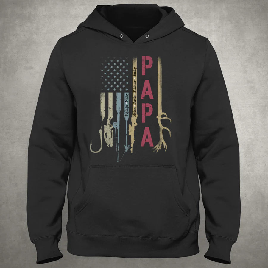 Hunting And Fishing US Flag Papa With Grandkids Names CTL94 Hoodie