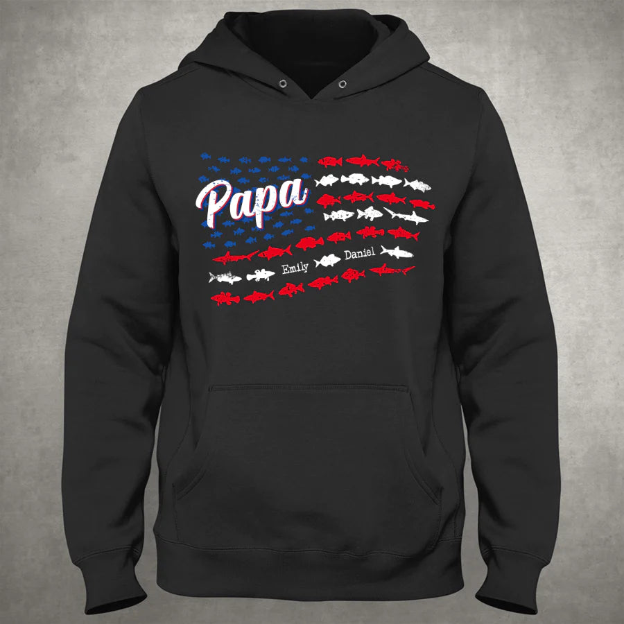 Papa with Grandkids Names Fishing Flag CTL94 Hoodie