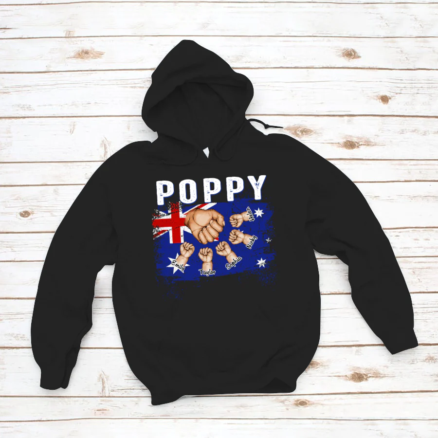 Poppy And Grandkids Names Australia Flag Hands CTL94 Hoodie