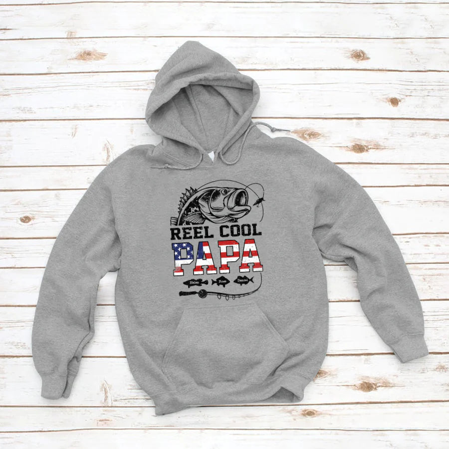 Reel Cool Papa And Kids Names CTL94 Hoodie