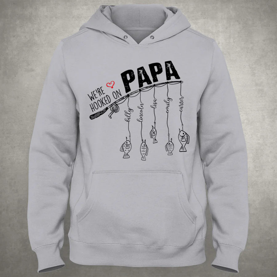 We Are Hooked On Papa, Fishing With Grandkids Names CTL94 Hoodie